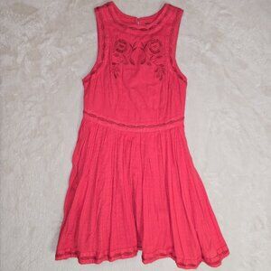 Free People Embroidered Boho Fit & Flare Sleeveless Mini Dress Red Size 4